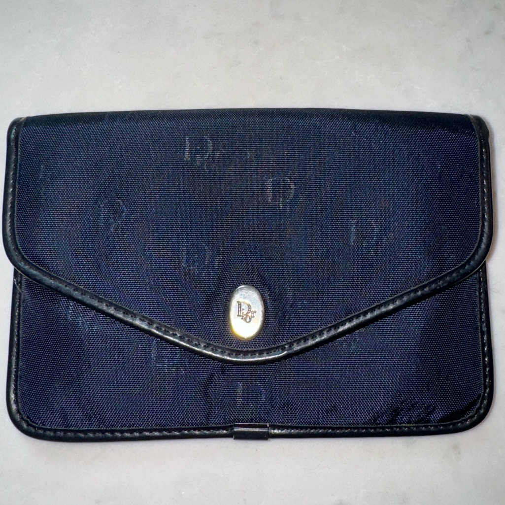 Vintage Dior Monogram Snap Wallet. Navy Blue. France